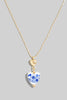 Simple Blue Floral Ceramic Heart Necklace in Gold