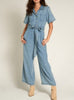 Denim Diva Button Down Tie Waist Jumpsuit