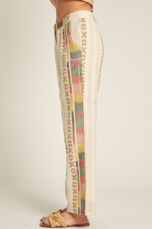 Marlowe Boho Embroidered Tapered Pants in Multicolor