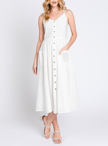 Delilah Smocked Bodice White Midi Dress