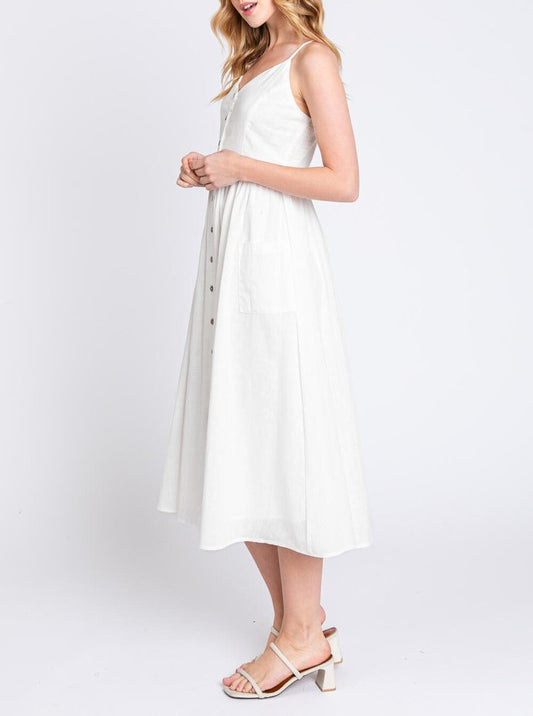 Nellie Button Up Camisole Midi Dress in White