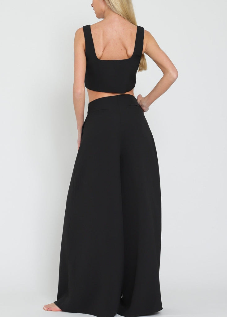 Office Ready Crop Top & High Waisted Wide Leg Set in Black