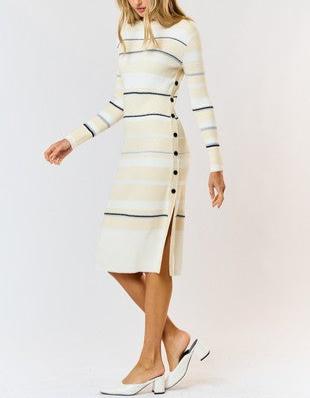 Candace Collared Tie Waist Button Down Dress in Off White