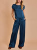 Indigo Nights Short Sleeve Satin Wide Leg Set