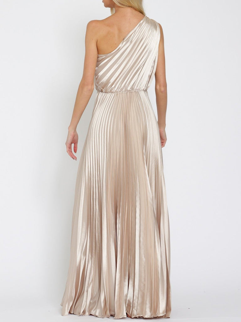 Princess Illusion One Shoulder Pleated Maxi Dress