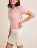 Hepburn Button Up Short Sleeve Sweater in Baby Pink