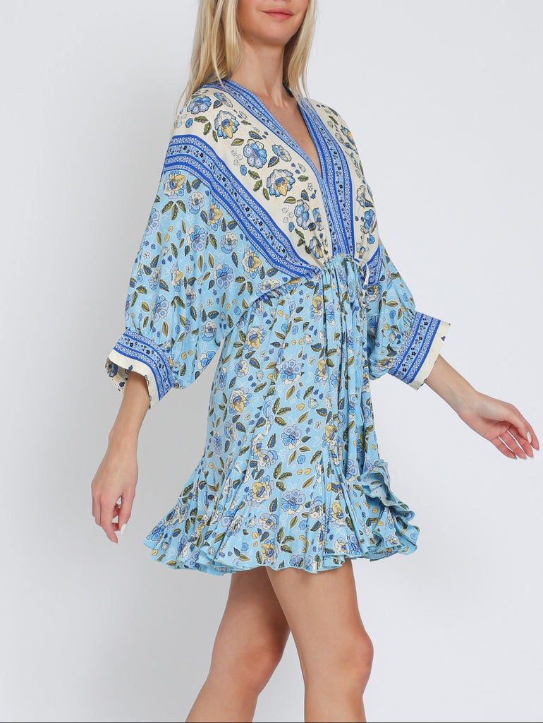 Seaside Glow Dolman Tie Waist Mini Dress