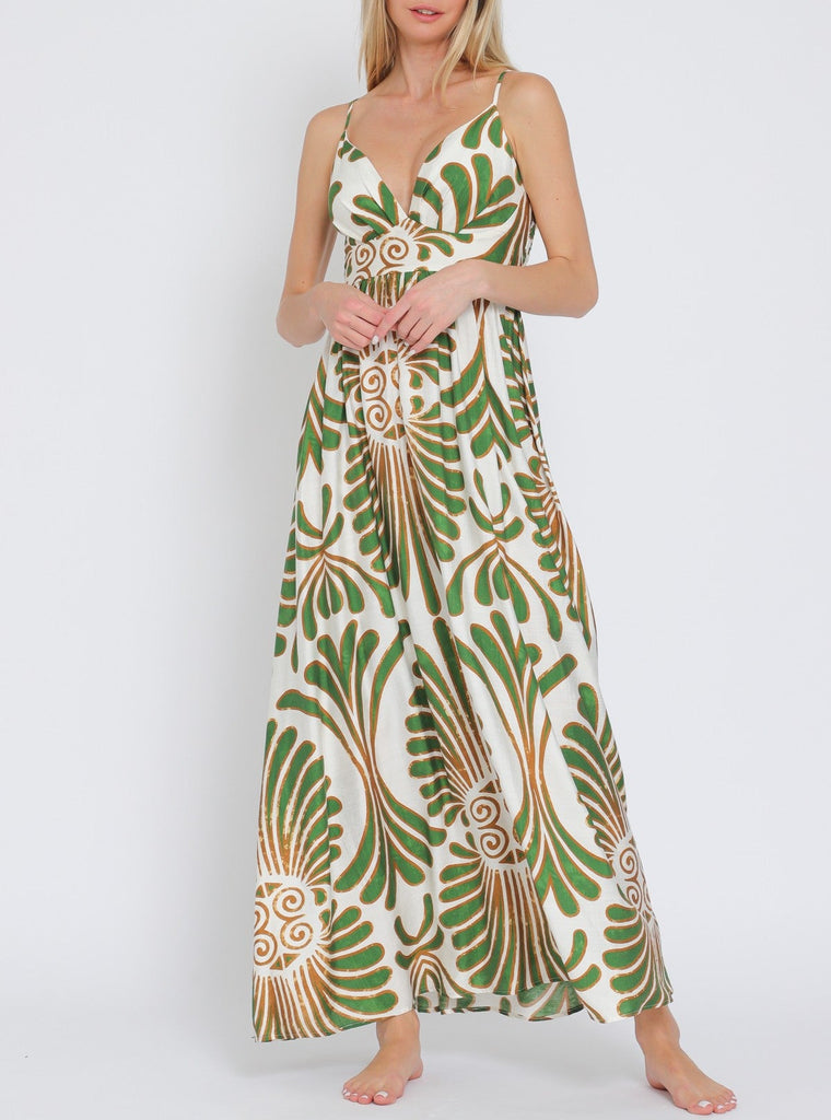 Jungle Gypsy Smocked Back Maxi Dress