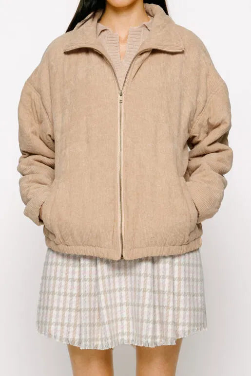 Rigid Rebel Corduroy Bomber Jacket in Taupe