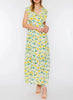 Sorrento Floral Ruffle Sleeve Tiered Dress in Lemon