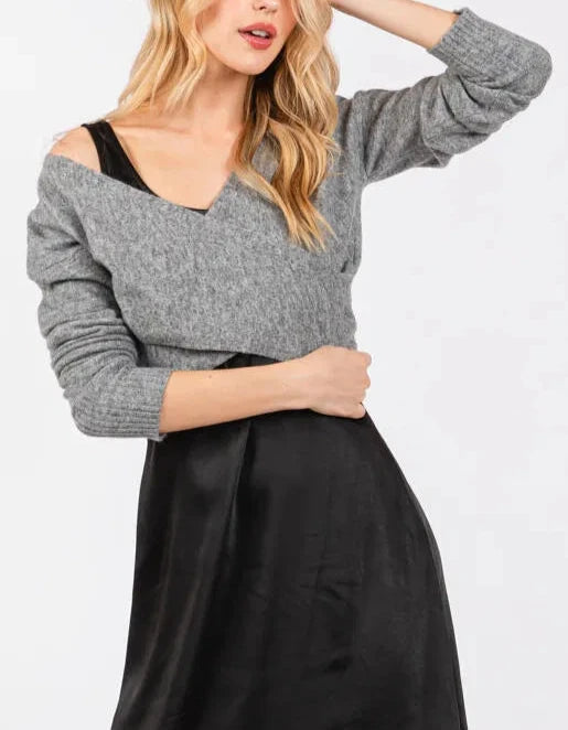 Crossing Comfort Soft Wrap Front Cropped Sweater (Assorted)