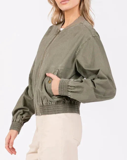 Colder Days Washed Bomber Jacket in Olive