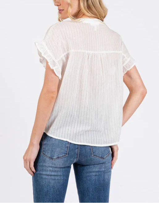 Isla Ruffle Short Sleeve Button Down Blouse