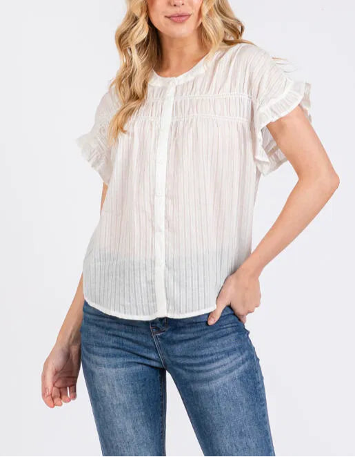 Isla Ruffle Short Sleeve Button Down Blouse