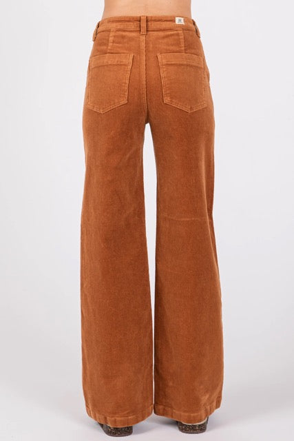 Corduroy High-Rise Twin Pocket Wide Leg Jeans in Camel