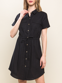 Paige Button Down Tie Waist Short Sleeve Dress (Assorted Colors)