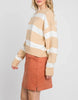 Creme Brulee Textured and Striped Long Sleeve Sweater