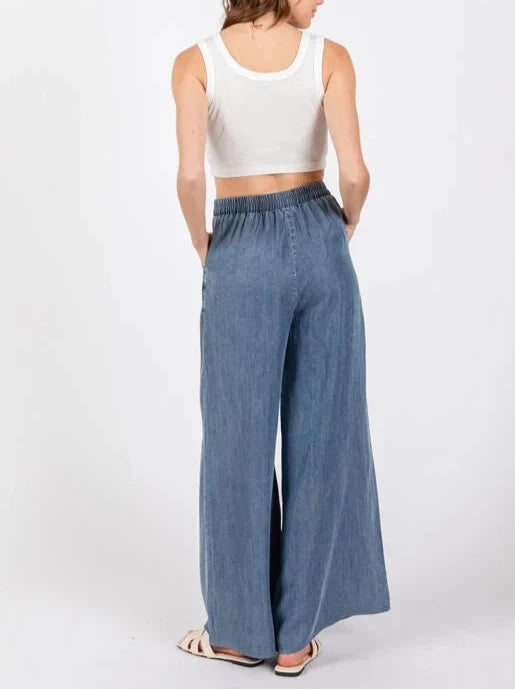 Travel Time Denim Tencel Wide Leg Pants