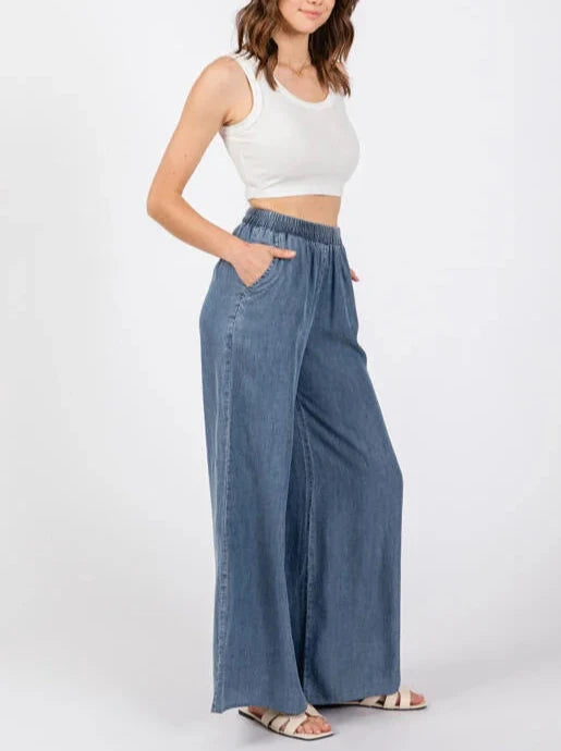 Travel Time Denim Tencel Wide Leg Pants