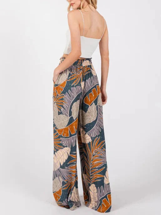 Falling in Leaves Drawstring Wide Leg Pants