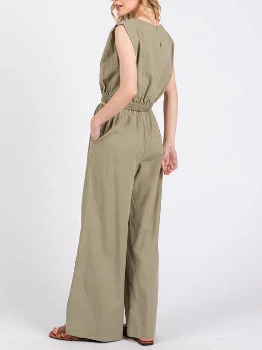 Meadow Bliss Linen Short Sleeve and Wide Leg Set in Sage