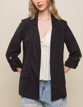 Christa Crop Linen Light Weight Jacket In Greystone