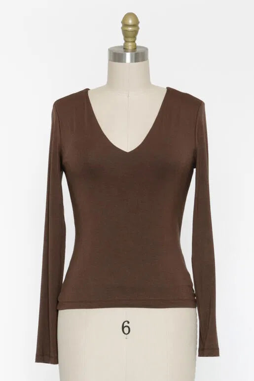 Eva V-Neck Double Layer Comfy Long Sleeve Top (Assorted Colors)