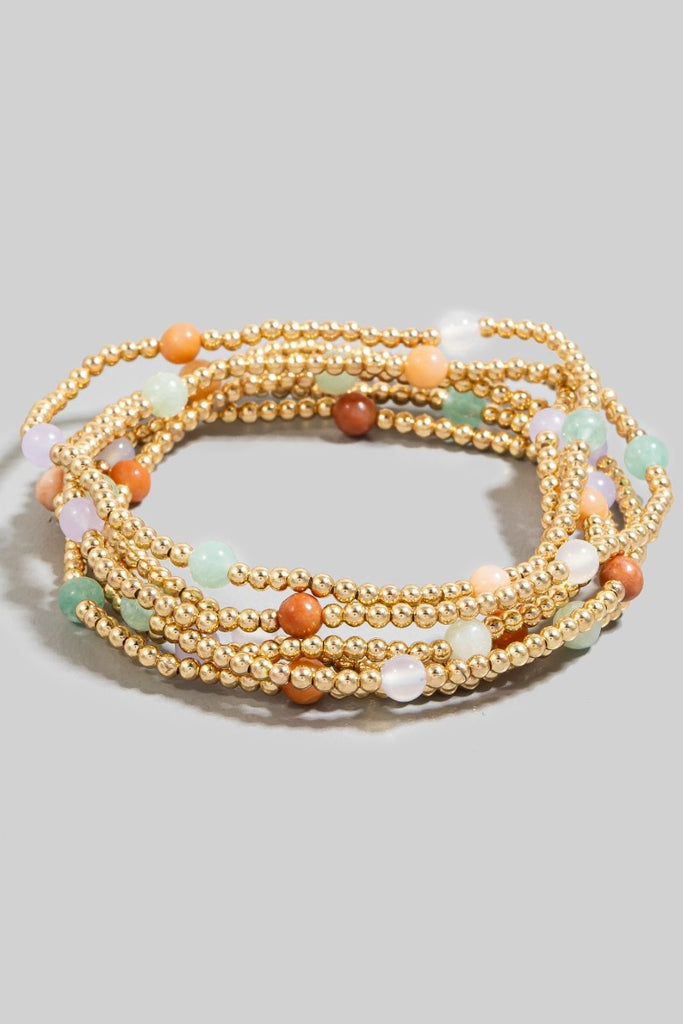 Stretch Stone Beaded Multiple Bracelets in Gold