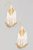 Seed Bead Fringe Earrings with Rhombus/Triangle in Gold/Ivory