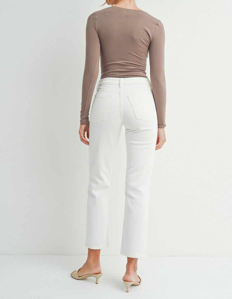 Clean Stretch Straight Mid Rise Jean in Cream