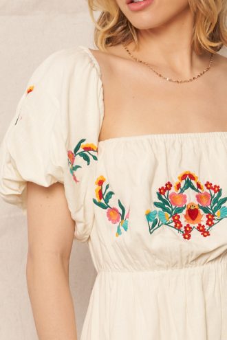 Erlinda Floral Emboridery Off Shoulder Dress