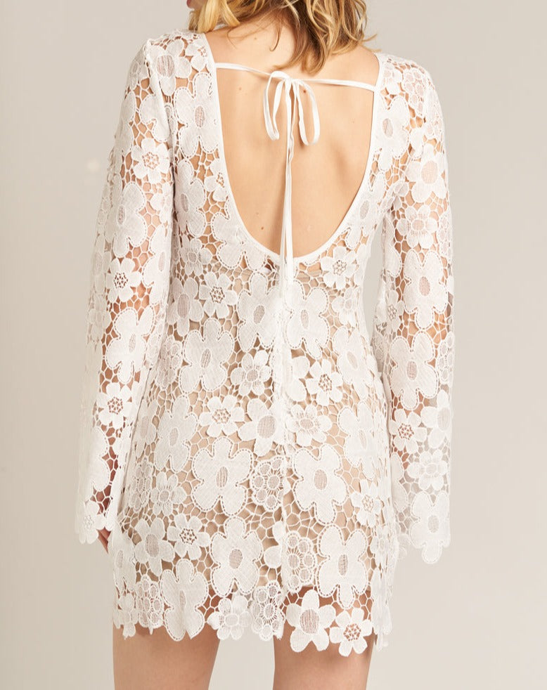 Petal Power Floral Lace Lined Long Sleeve Cress in White/Nude