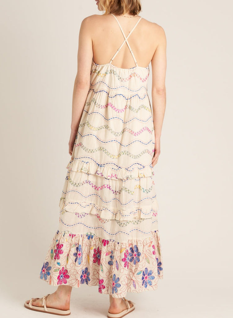 Agora Tiered Sleeveless Dress in White Multi