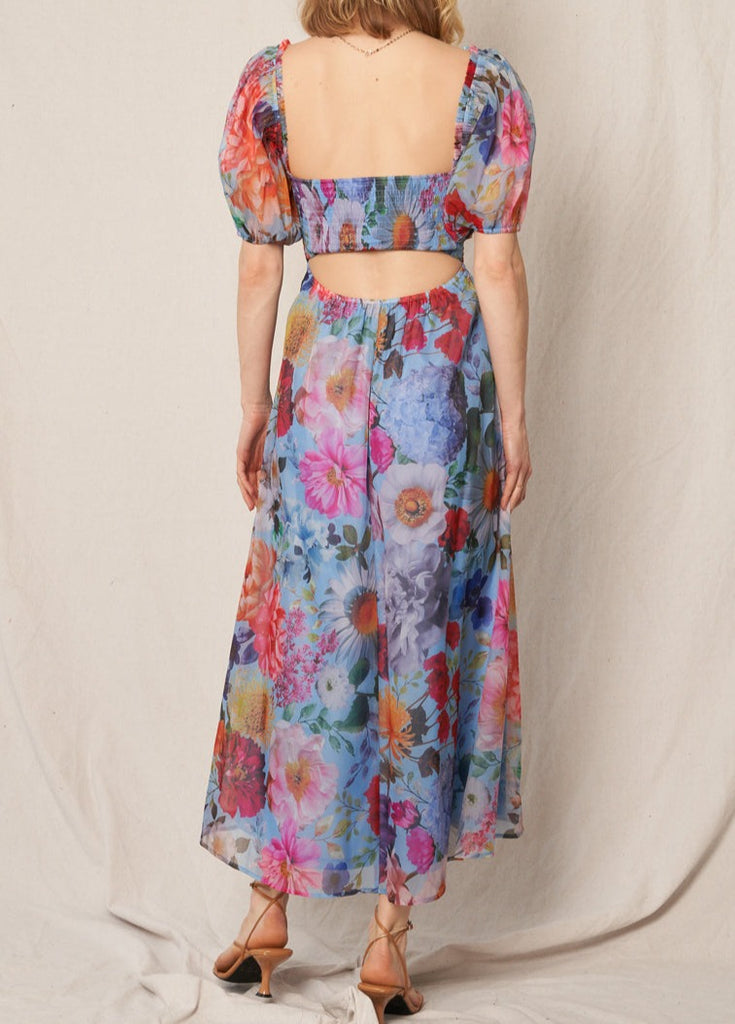 Rio De Janeiro Puff Sleeve Sweetheart Cut Maxi Dress