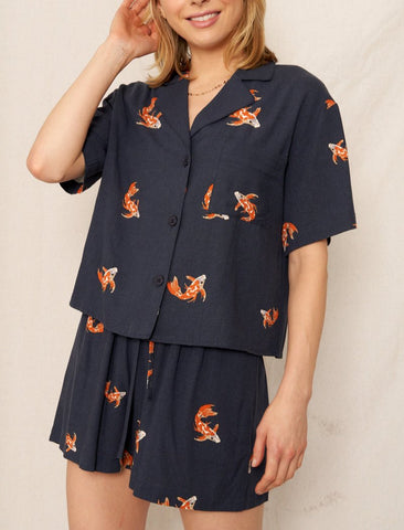 Resort Livin Geometric Print Short Sleeve Button Down Dress