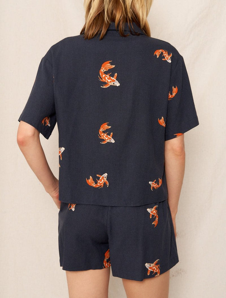 Koi Pond Short Sleeve & Shorts Set in Navy/Orange