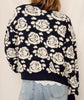 Rain + Rose Button Front Cardigan Sweater in Navy/Ivory