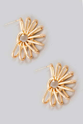 Rhinestone Leaves Mini Hoop Earrings in Gold