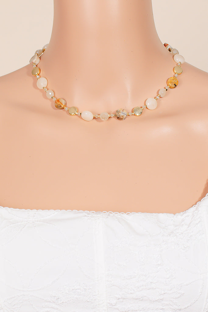 Jaded Multicolor Stone Choker Necklace in Gold