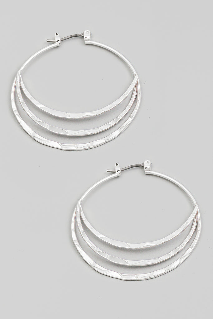 Hammered Hoops with Crescent Insert (Silver/Gold)