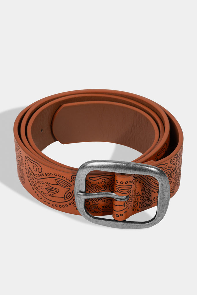 Floral Etched Vegan Leather Belts (Assorted Colors)