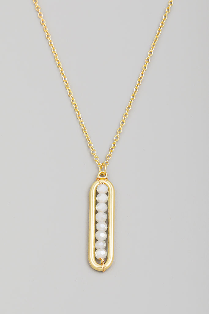 Beaded Oval Bar Long Pendant Necklace in Gold (Assorted)