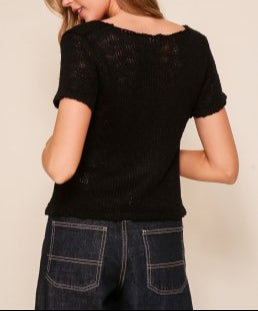 Moonlit Grace Hook and Eye Short Sleeve Knitted Top