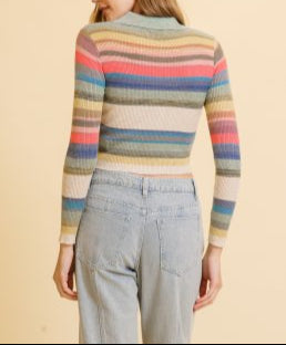 Sugar Pop Multicolor Striped Long Sleeve with Collar