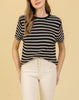 Bliss Horizon Striped Short Sleeve Sweater in Navy