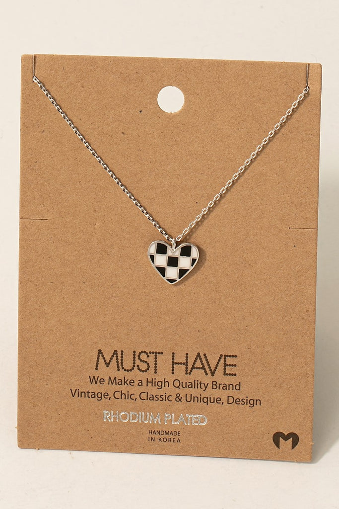 Checkered Heart Pendant Necklace (Gold/Silver)