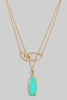 Oval Hoop and Hexagon Turquoise Stone Long Necklace