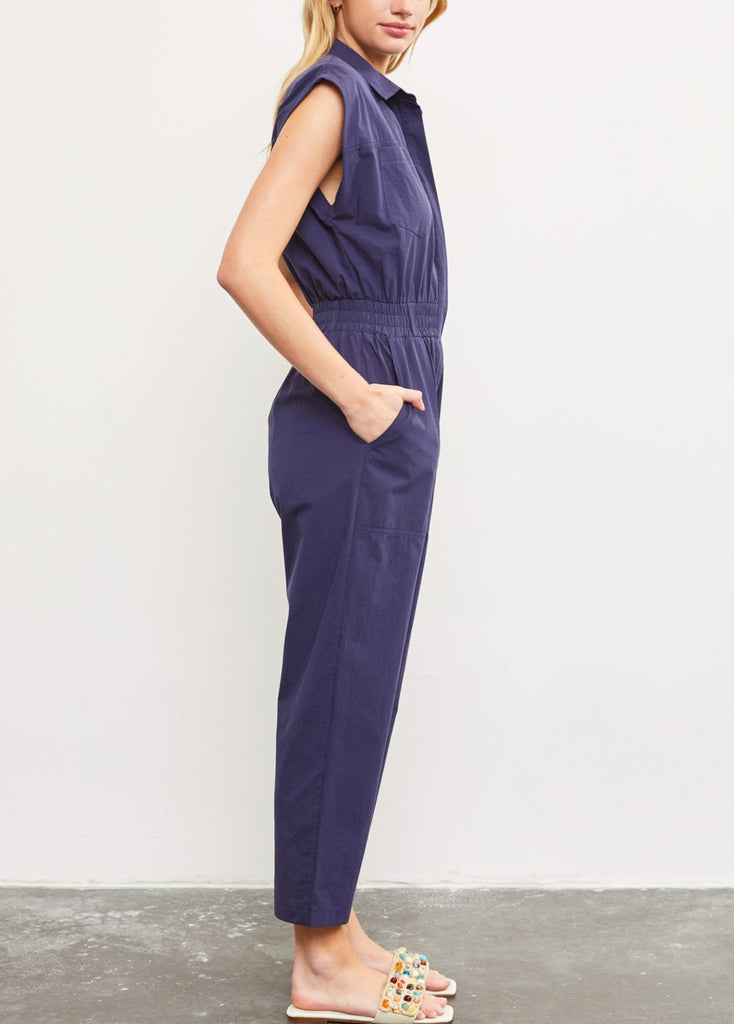 Victory Smocked Waist Jumpsuit in Navy