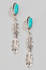 Western Feather Drop Earrings with Turquoise in Silver