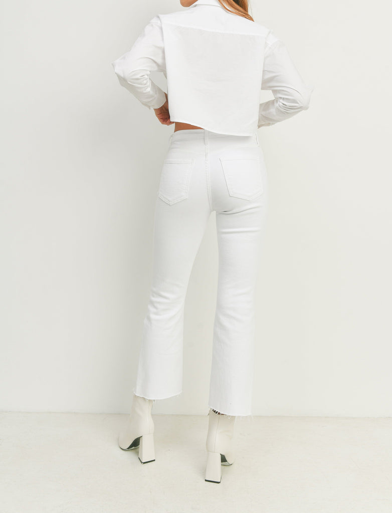 Vintage Cropped High Rise Flare Jean in Optic White